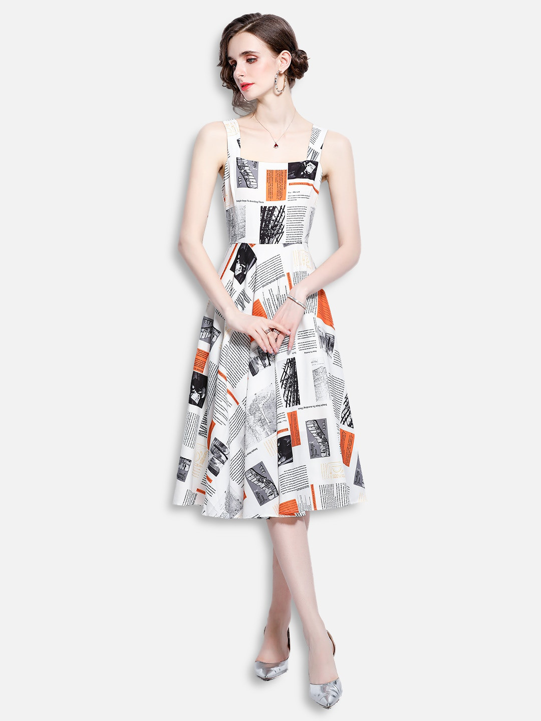 JC Collection White & Red Midi Dress