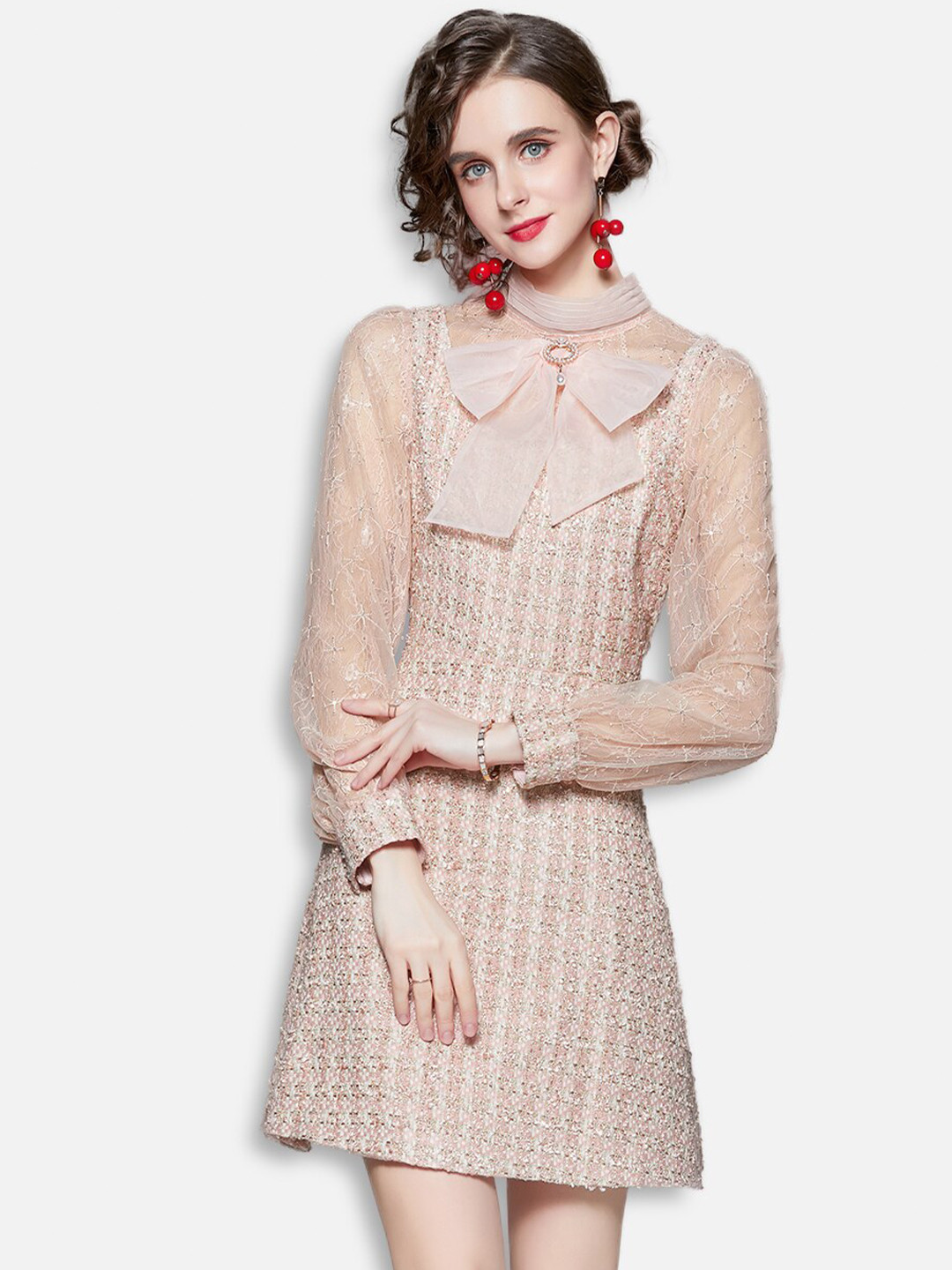 JC Collection Pink Checked A-Line Mini Dress