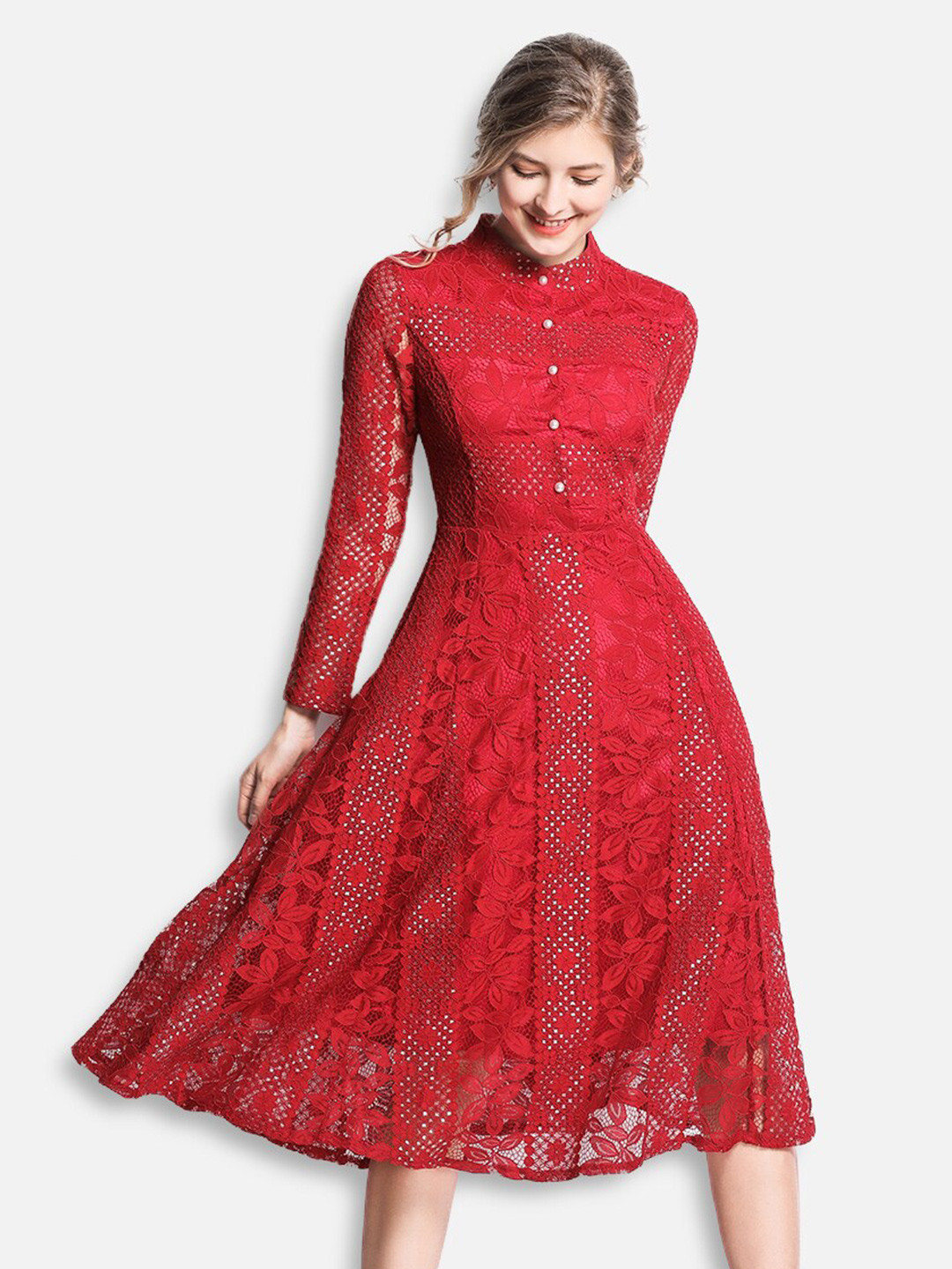 JC Collection Red Embellished Midi Dress