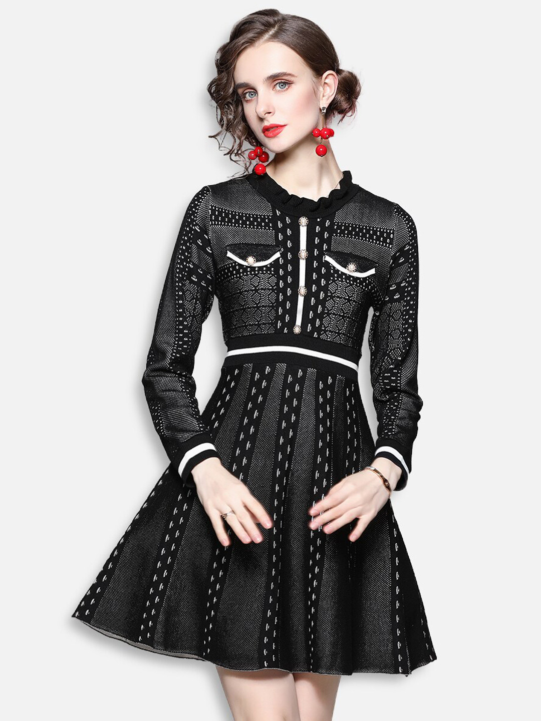 JC Collection Black Self Design Mini Dress