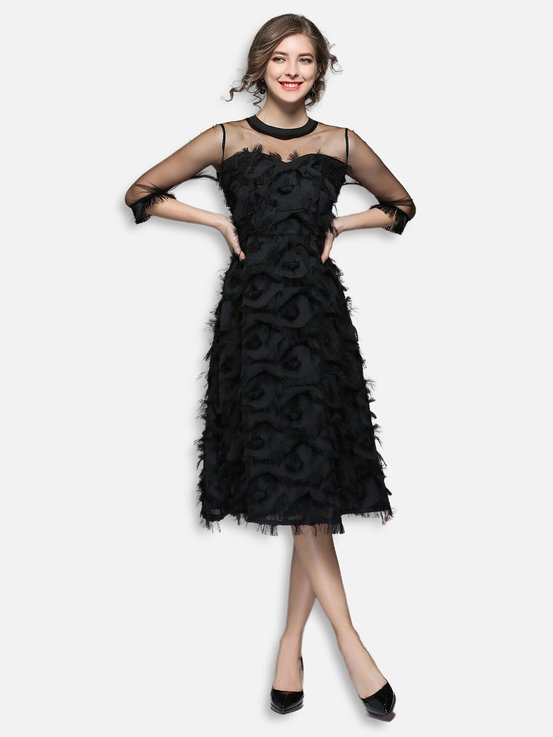 JC Collection Black Choker Neck Midi Dress