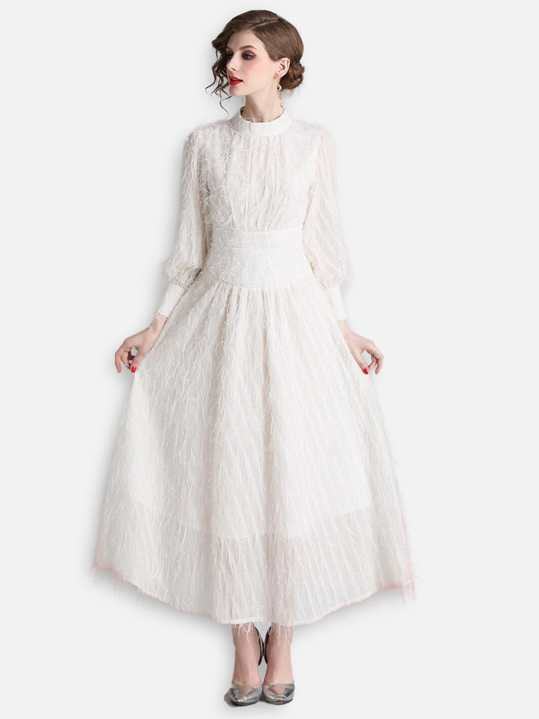 JC Collection White Self Design Dress