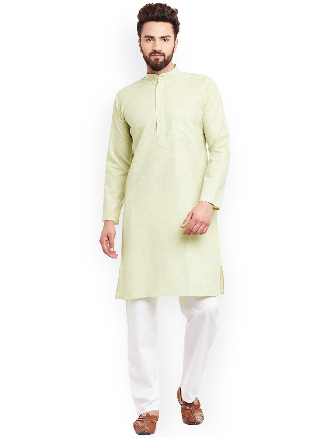 Green kurta best sale white pajama