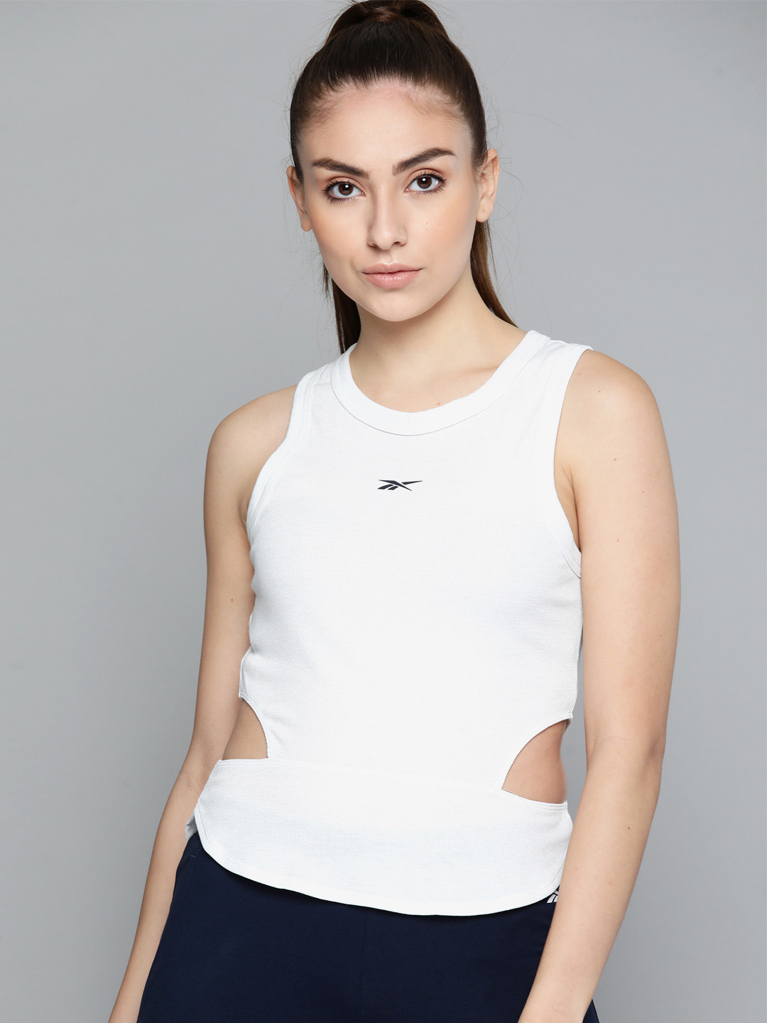 Reebok Women White Cut-Out Brand Logo Training Top