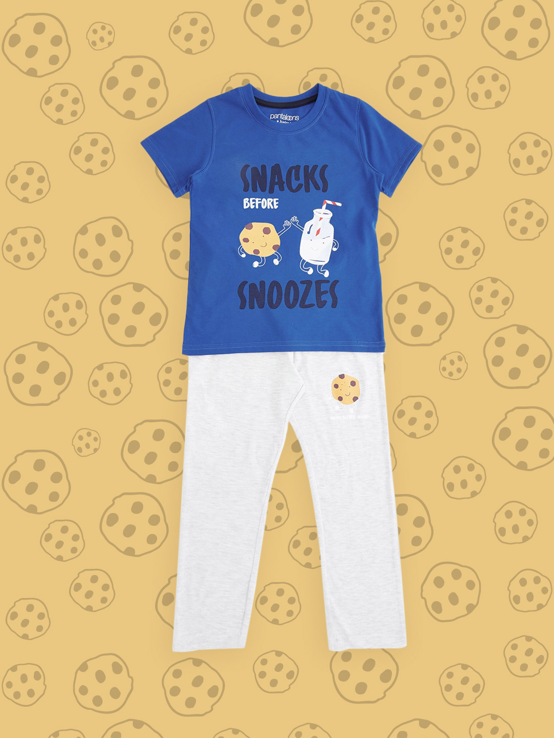 Pantaloons Junior Boys Blue & White Printed Night suit
