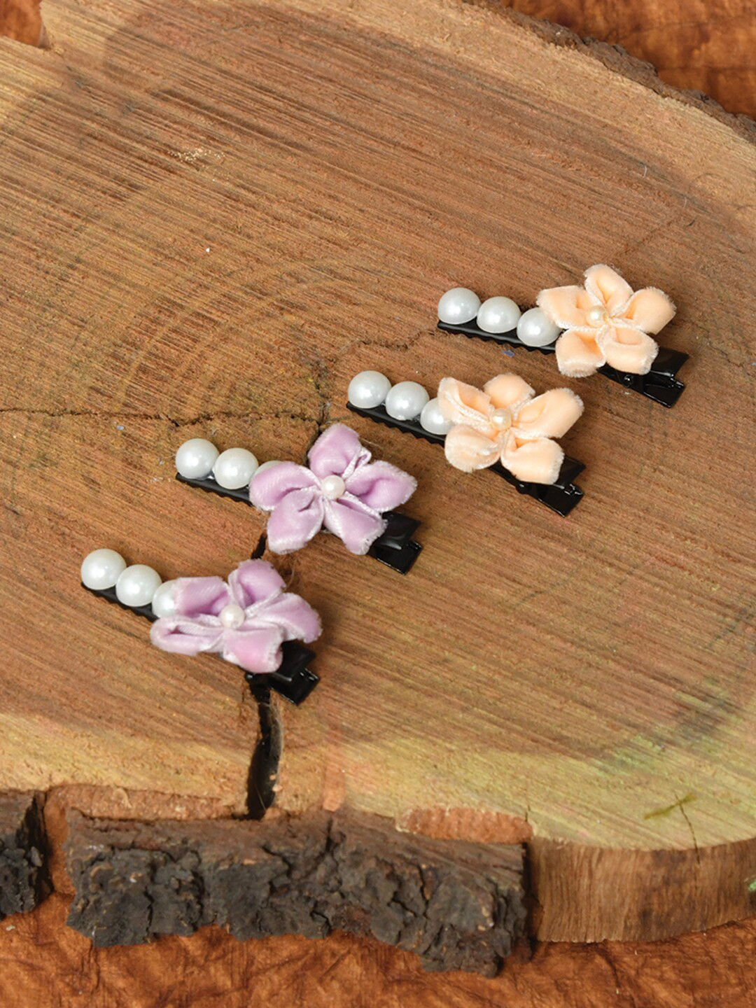 FUNKRAFTS Girls Black, Orange & Pink Set of 4 Beaded Alligator Hair Clip