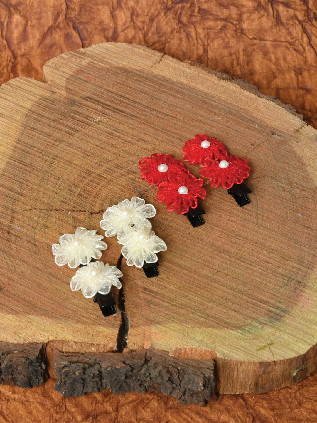 FUNKRAFTS Girls White & Red Set of 4 Alligator Hair Clip