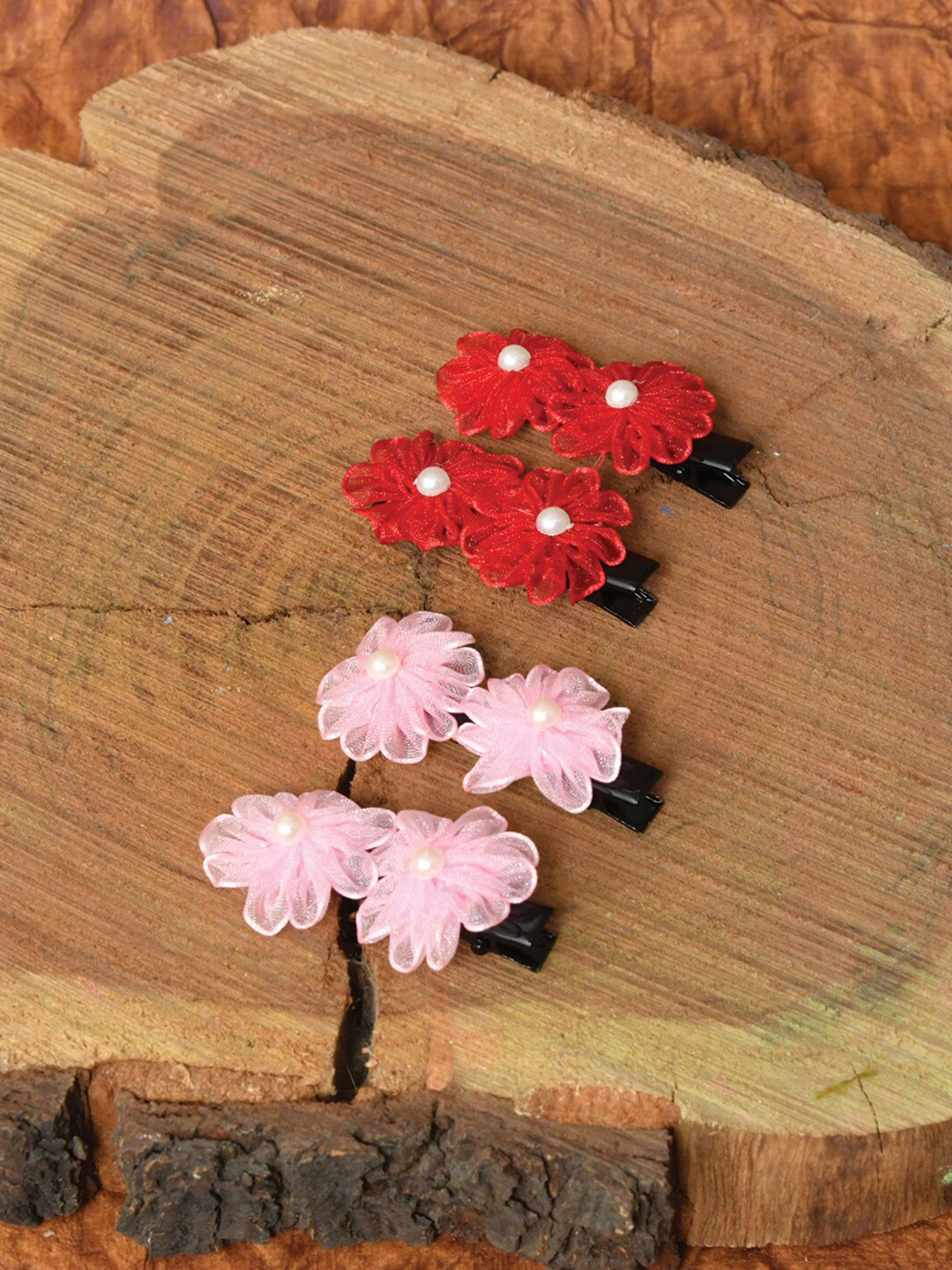 FUNKRAFTS Girls Pink & Red Set of 4 Alligator Hair Clip