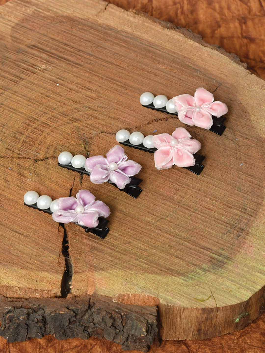 FUNKRAFTS Girls Purple & Pink Set of 4 Beaded Alligator Hair Clip
