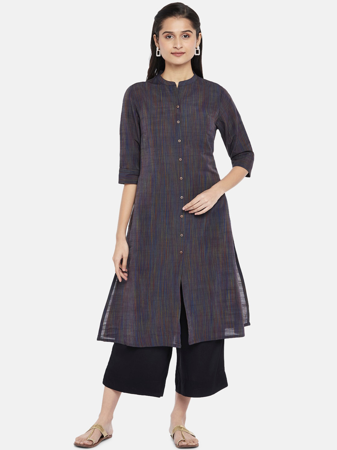 RANGMANCH BY PANTALOONS Women Grey & Blue A-Line Kurta