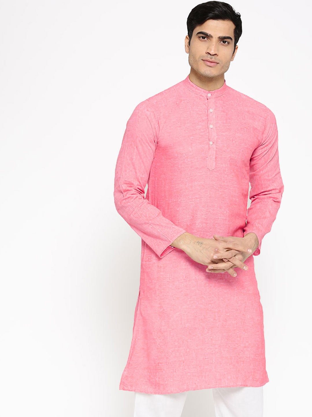 Vastraa Fusion Men Pink Khadi Kurta