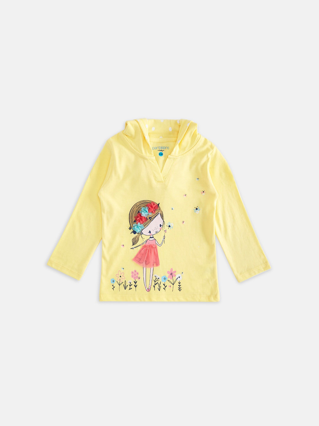 Pantaloons Baby Girls Yellow Printed Hooded T-shirt