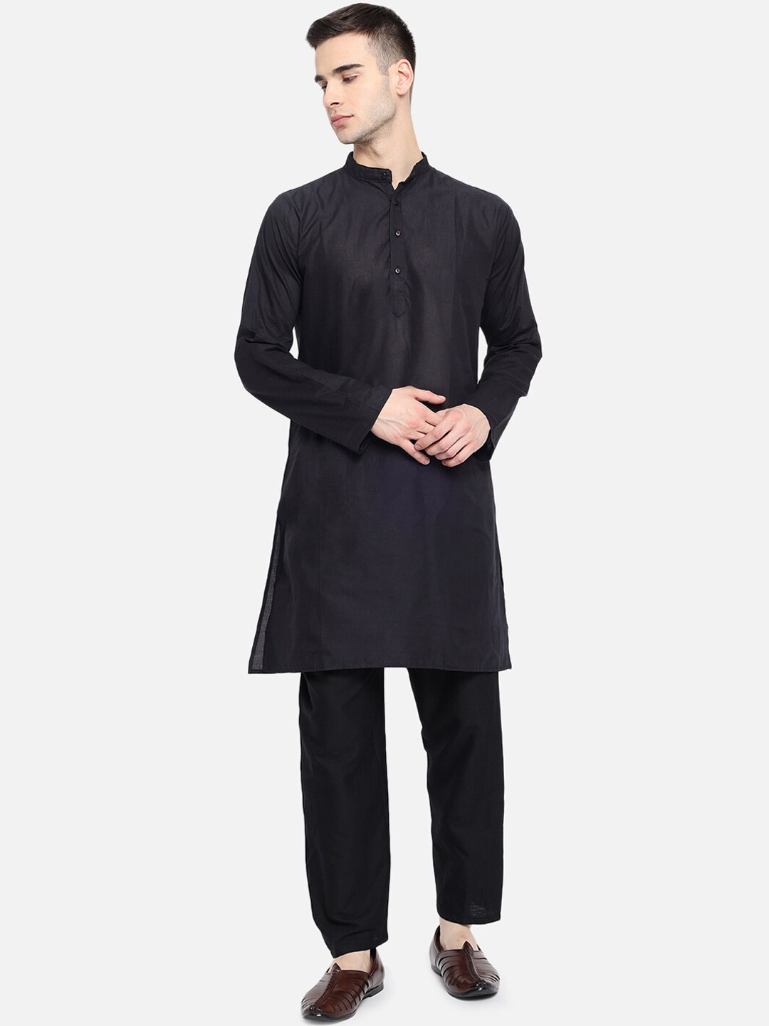 Vastraa Fusion Men Black Pure Cotton Kurta With Pyjama