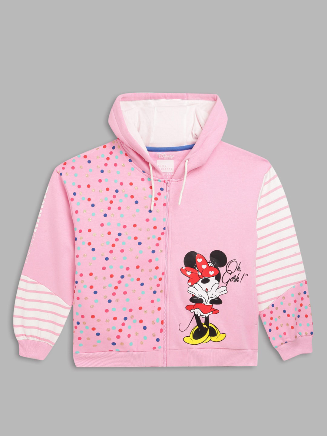 Blue Giraffe Girls Pink Disney Minnie Polka Printed Hooded Sweatshirt