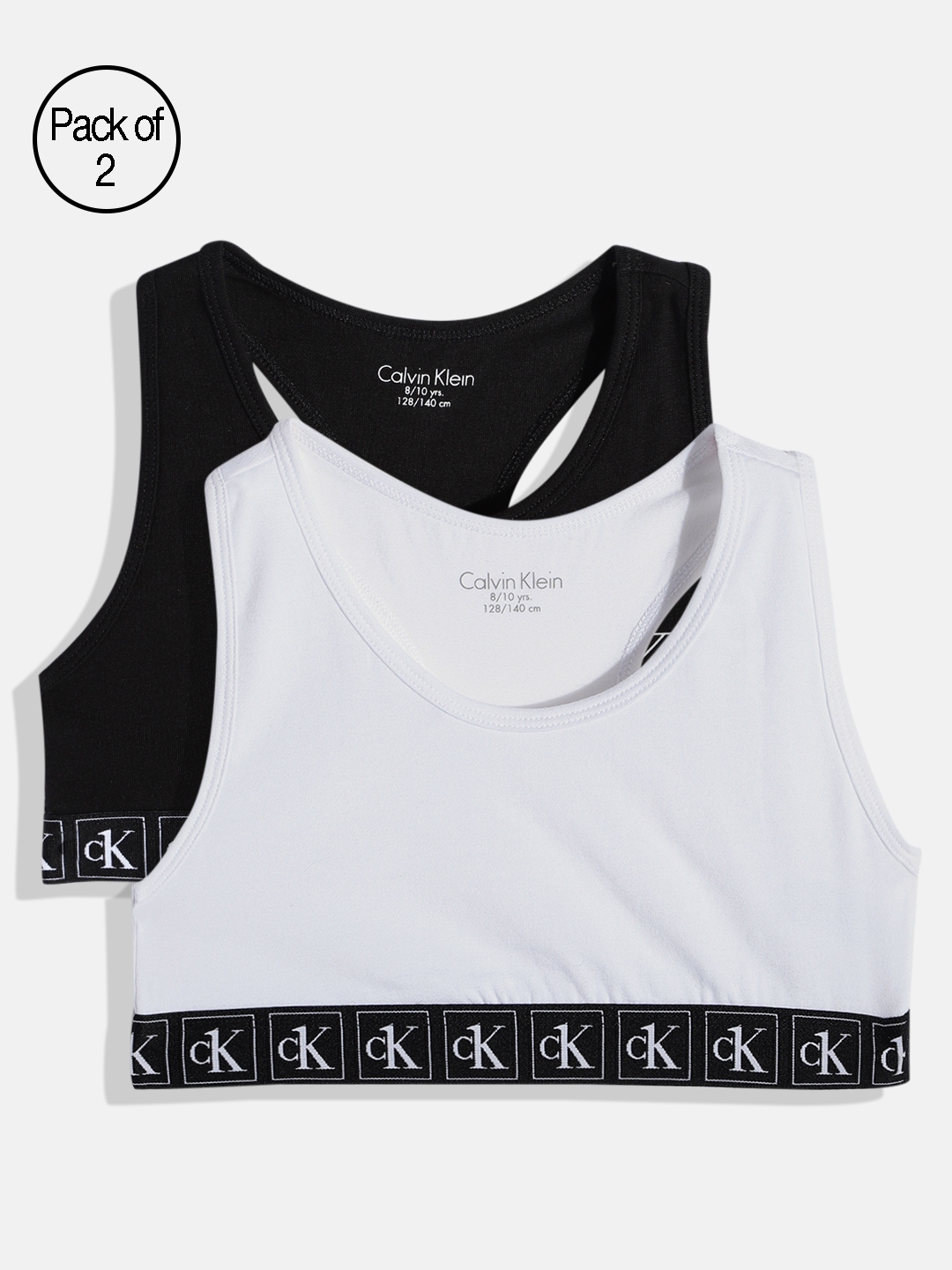 Buy Calvin Klein Underwear Pack Of 2 Pink & Grey Typography Sports Bra - Bra  for Girls 16768916