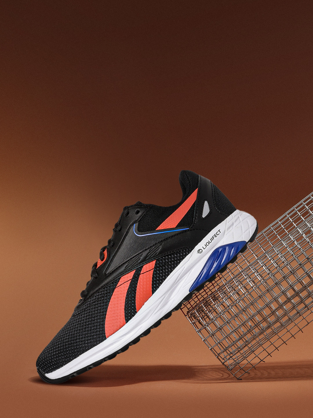 Reebok Men Black & Coral Orange Woven Design Liquifect 90 2.0 Running Shoes