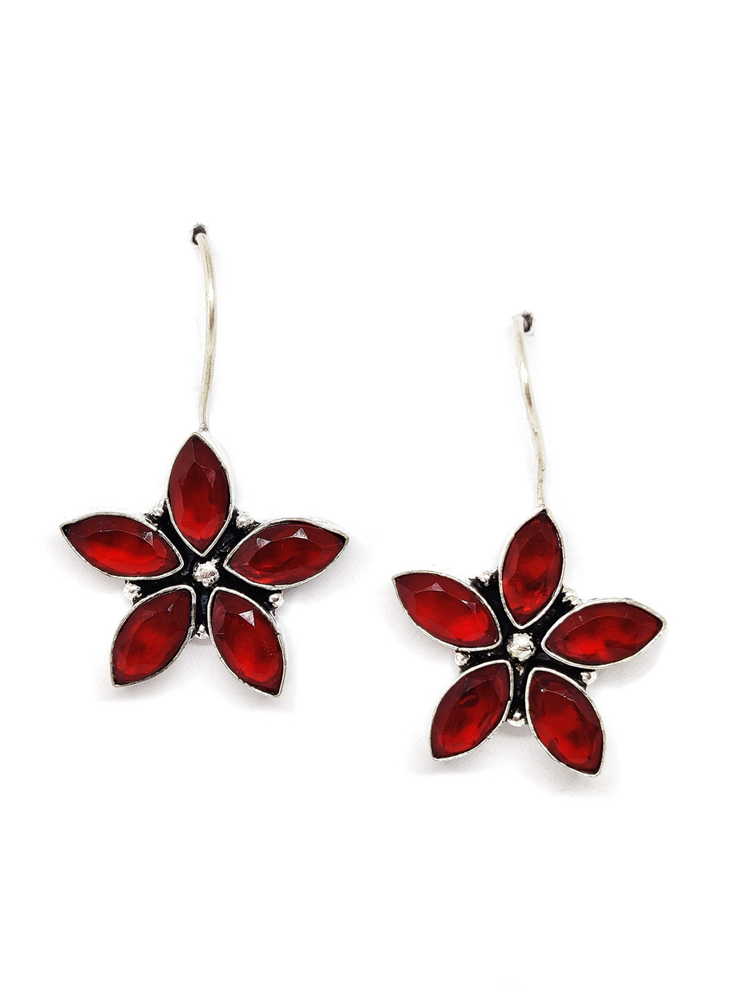 EL REGALO Red Floral German Silver Drop Earrings