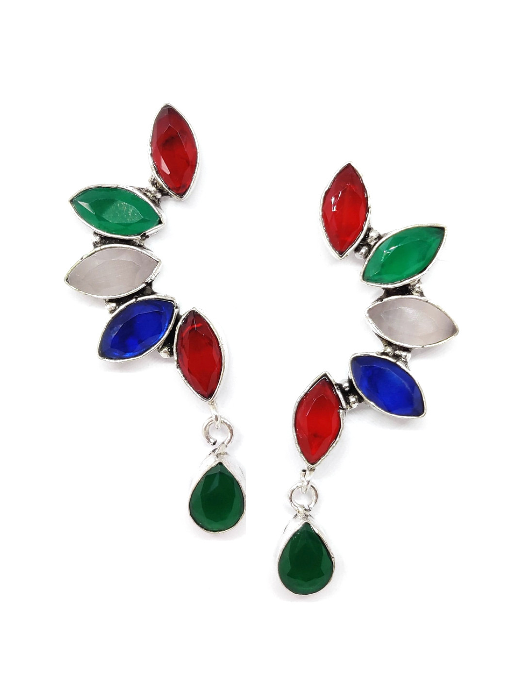 EL REGALO Red & Green Contemporary German Silver Ear Cuff Earrings