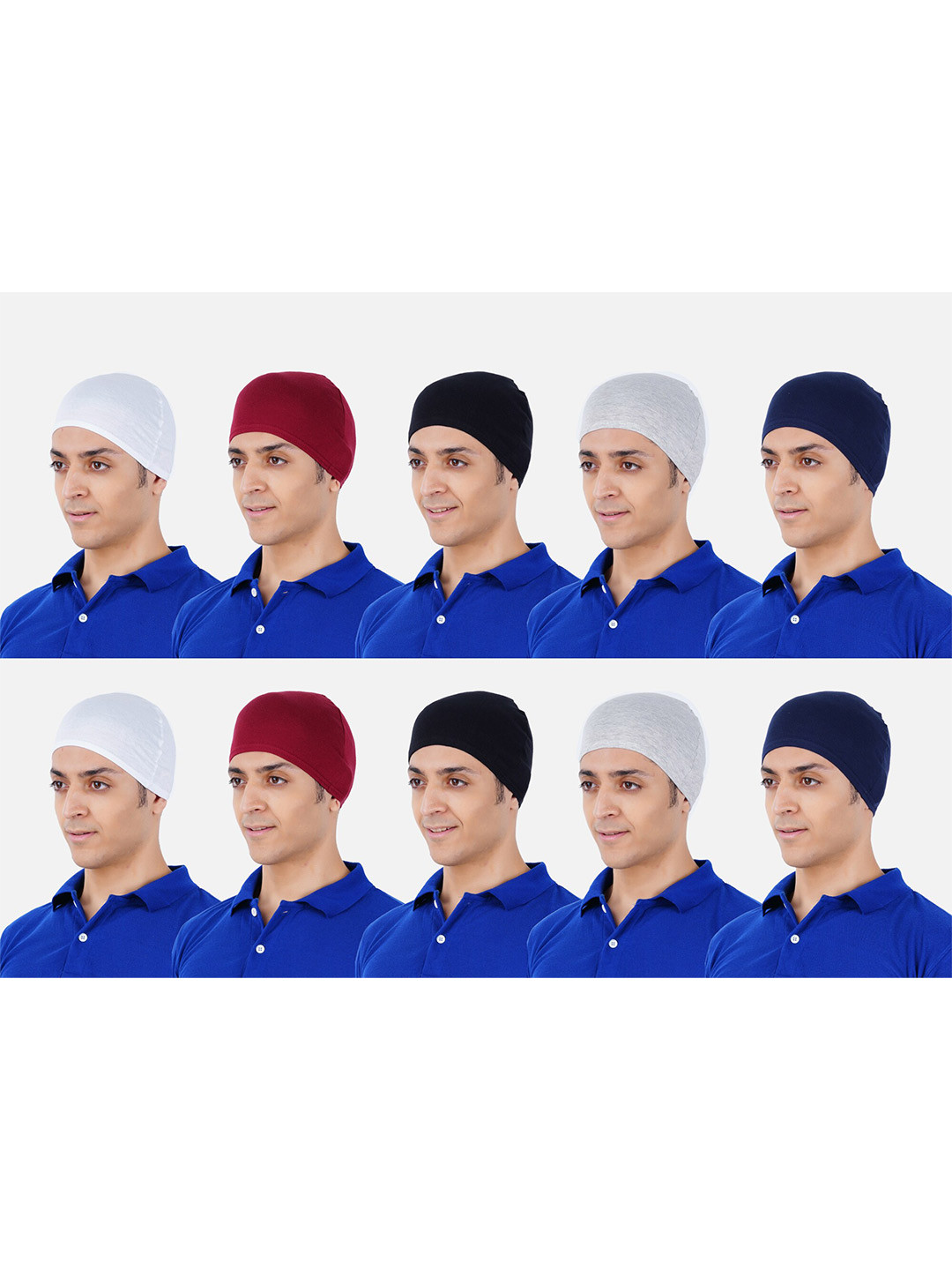 PRIDE APPAREL Men Set Of 10 White & Red Pure Cotton Skull Cap