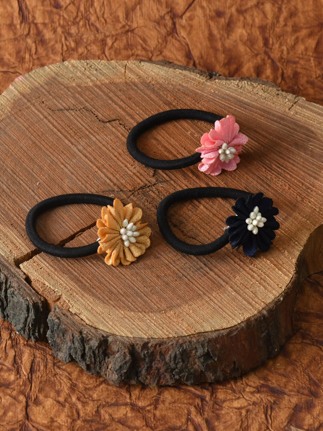 FUNKRAFTS Girls Pink & Black Set of 3 Ponytail Holder