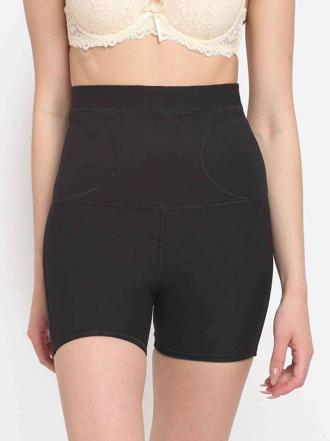 Sugathari Women Black Solid High Waist Tummy and Thigh Shapewear