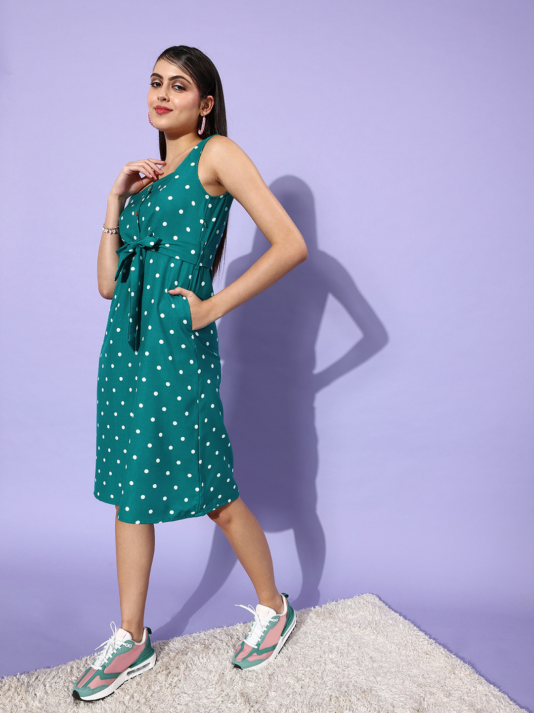 DressBerry Gorgeous Green Polka Dots Sundress