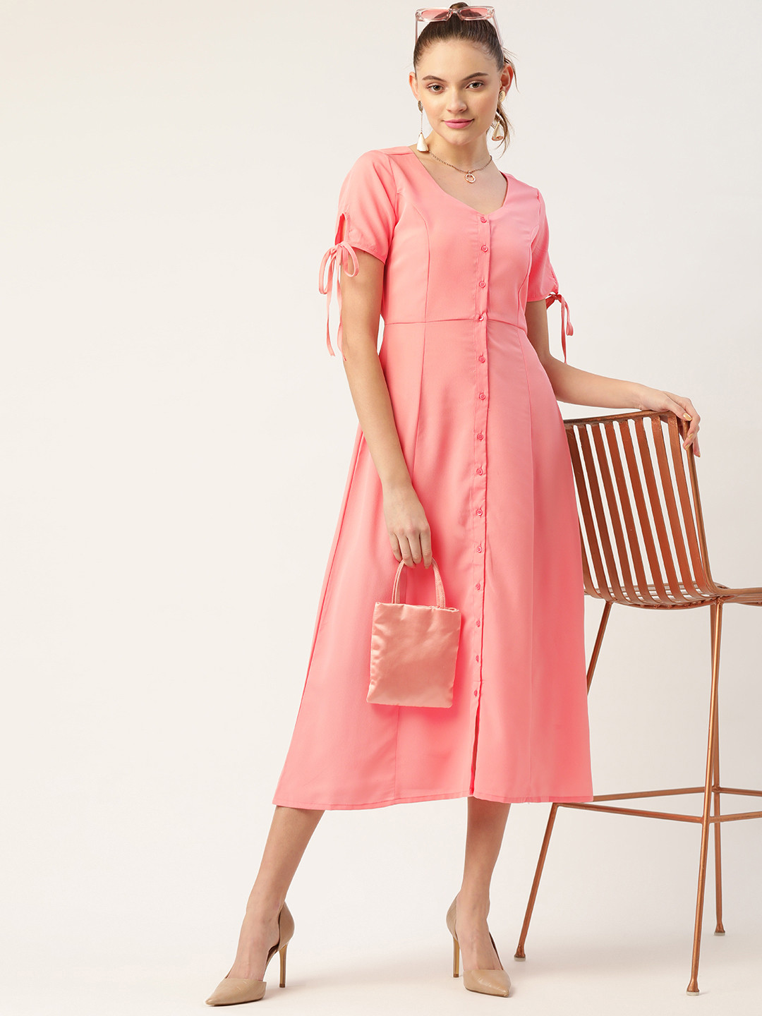 DressBerry Pink Shirt Midi Dress