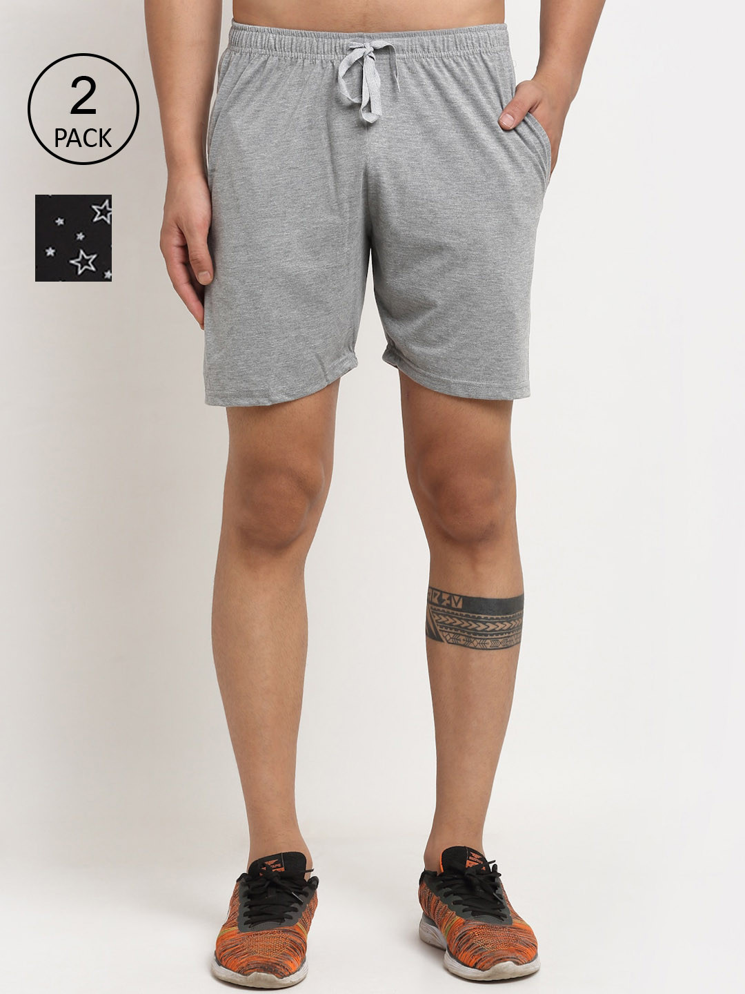 MACK JONNEY Men Pack Of 2 Grey Conversational Outdoor Sports Shorts