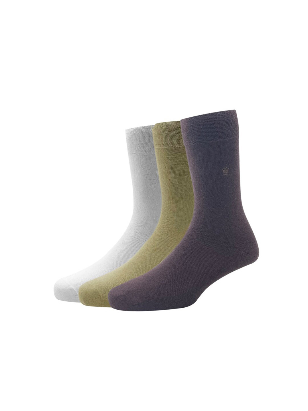 Louis Philippe Men White & Brown Pack of 3 Calf Length Socks