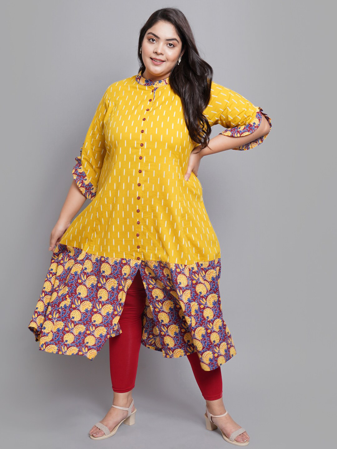 YASH GALLERY Woman Mustard Yellow Ethnic Motifs Printed Plus Size Kurta