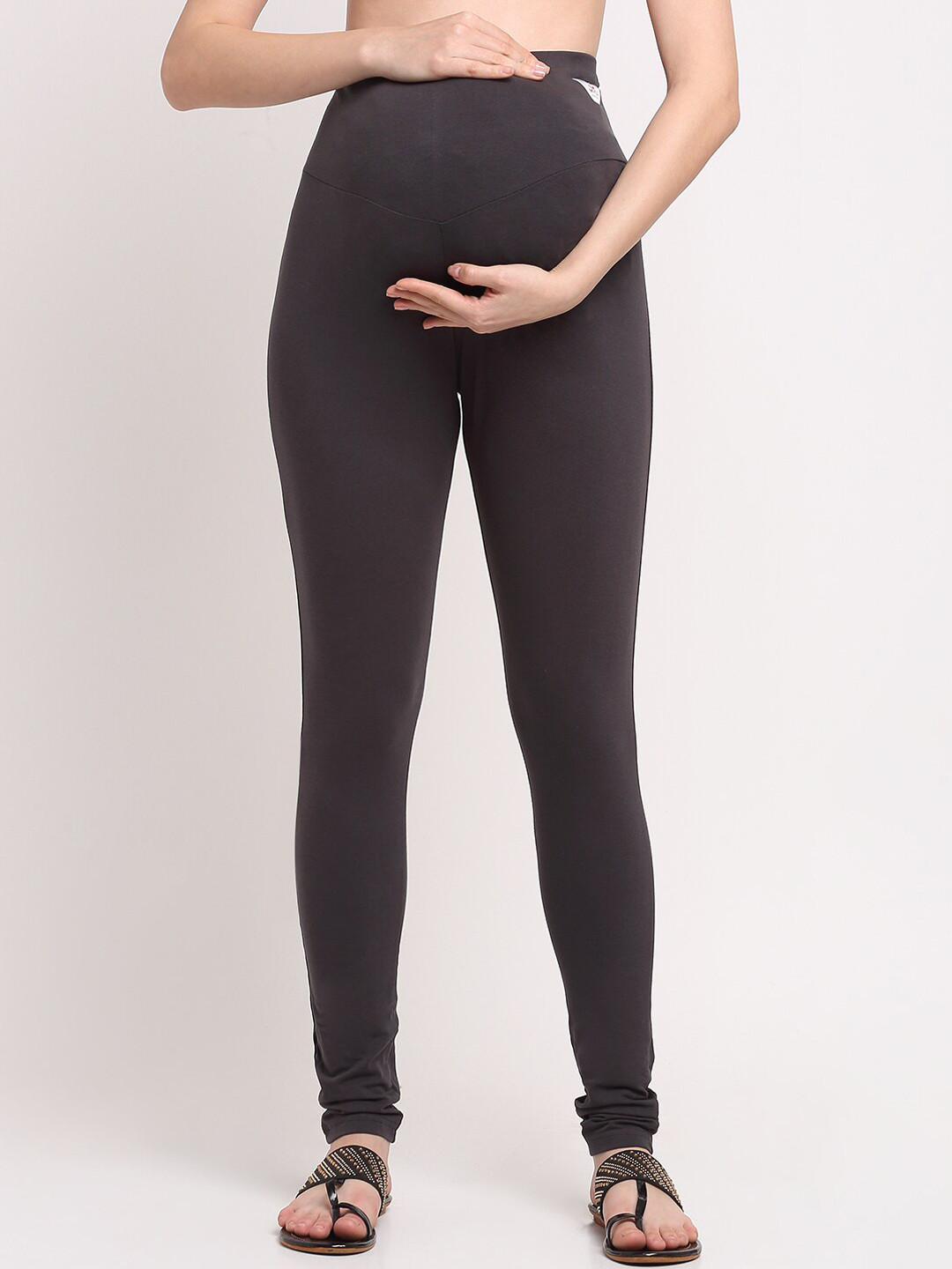 MYLO ESSENTIALS Women Charcoal Solid Maternity Leggings