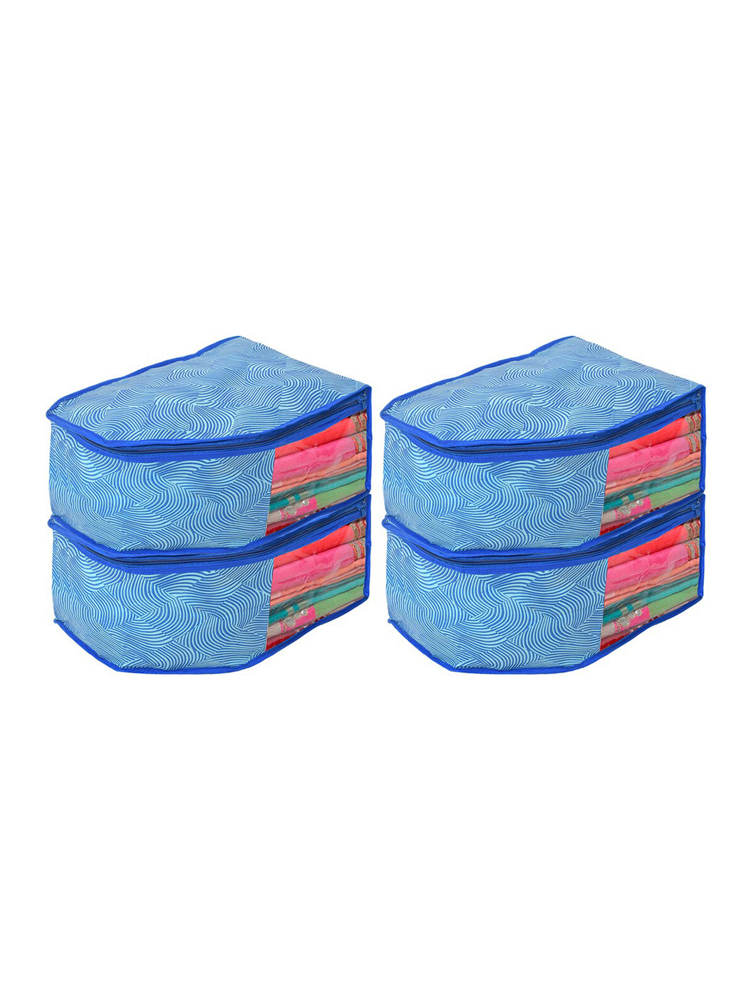 Kuber Industries Pack of 4 Blue Leheriya Printed Non-Woven Organizer