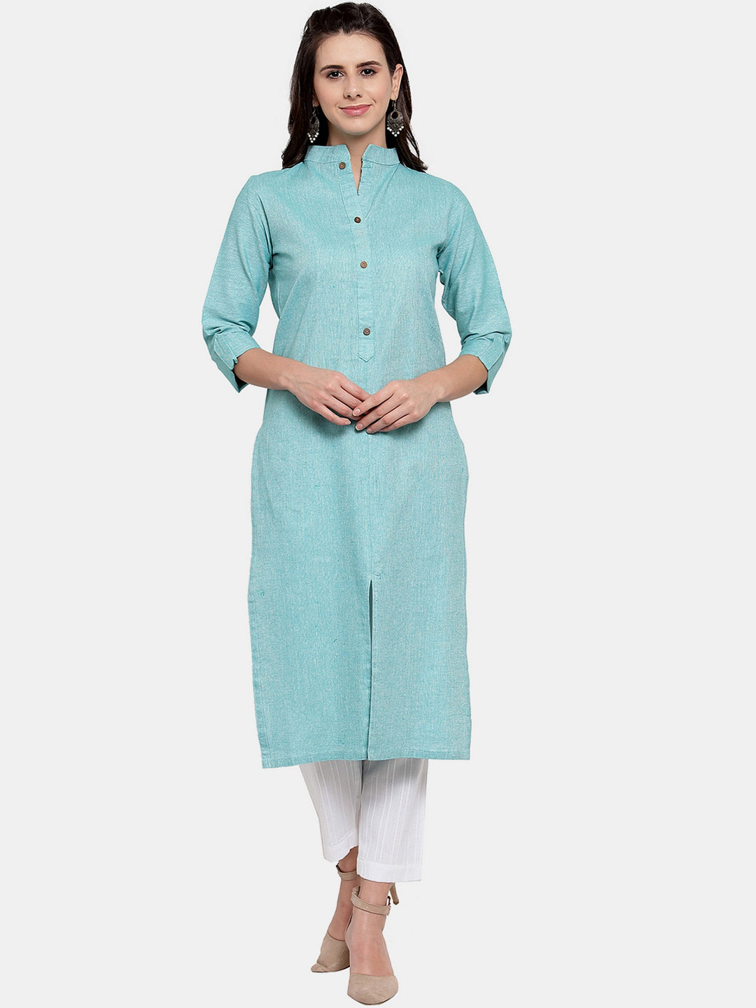 Sayesha Women Blue Front Slit Cotton Kurta