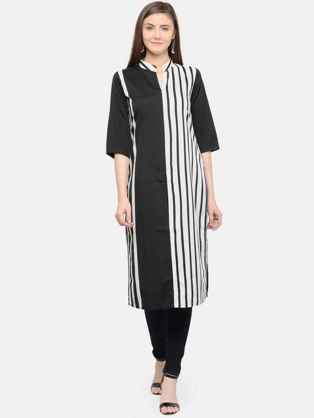 Sayesha Woman Black Striped Crepe Pathani Kurta