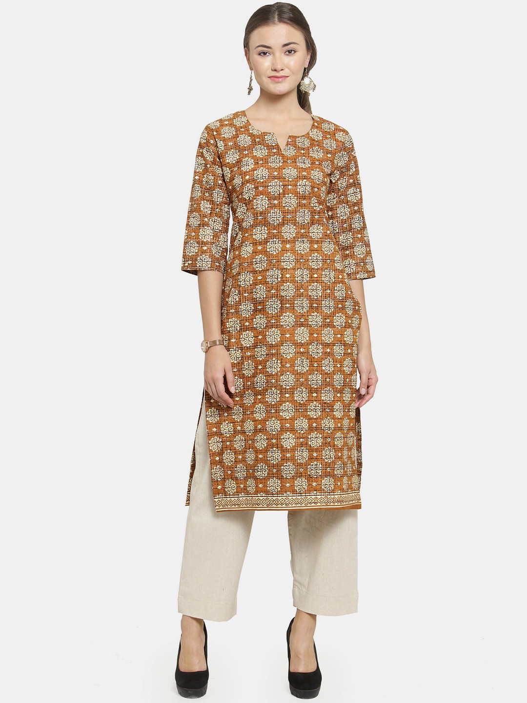 Sayesha Women Brown Ethnic Motifs Printed Cotton Kurta