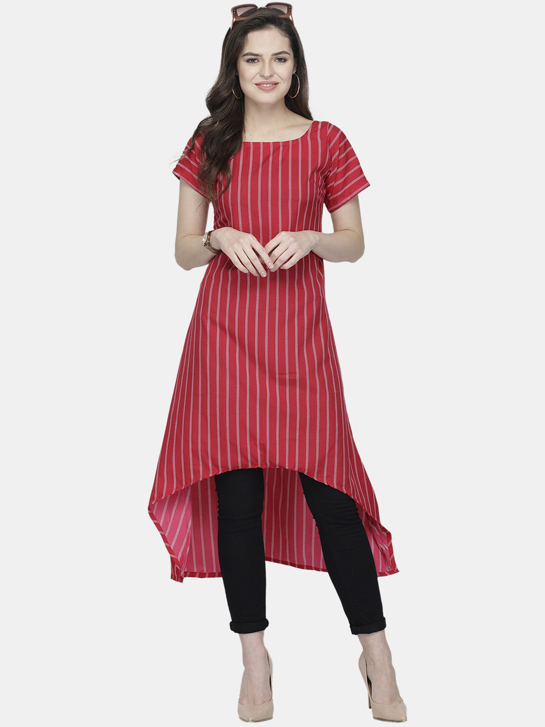 Sayesha Women Red Striped Crepe Kurta