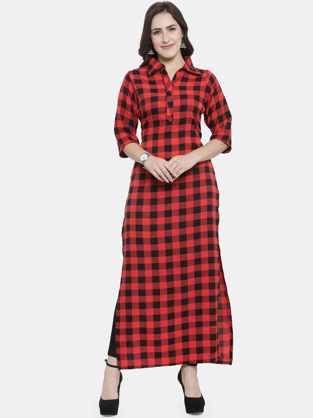 Sayesha Women Red Checked Crepe Pathani Kurta