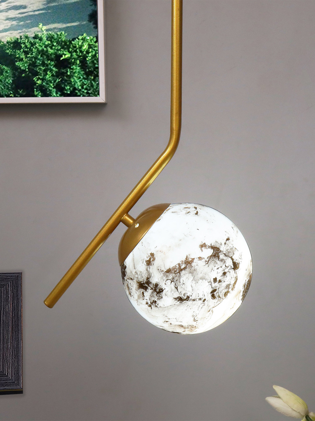 Homesake Gold Toned & White Frosted Glass & Metal Ceiling Lamps