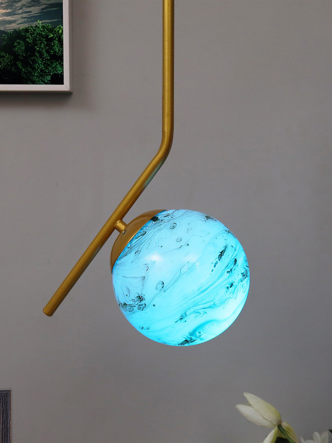 Homesake Blue Tilt L Earth Planet Series Frosted Glass Mid Century Modern Golden Light