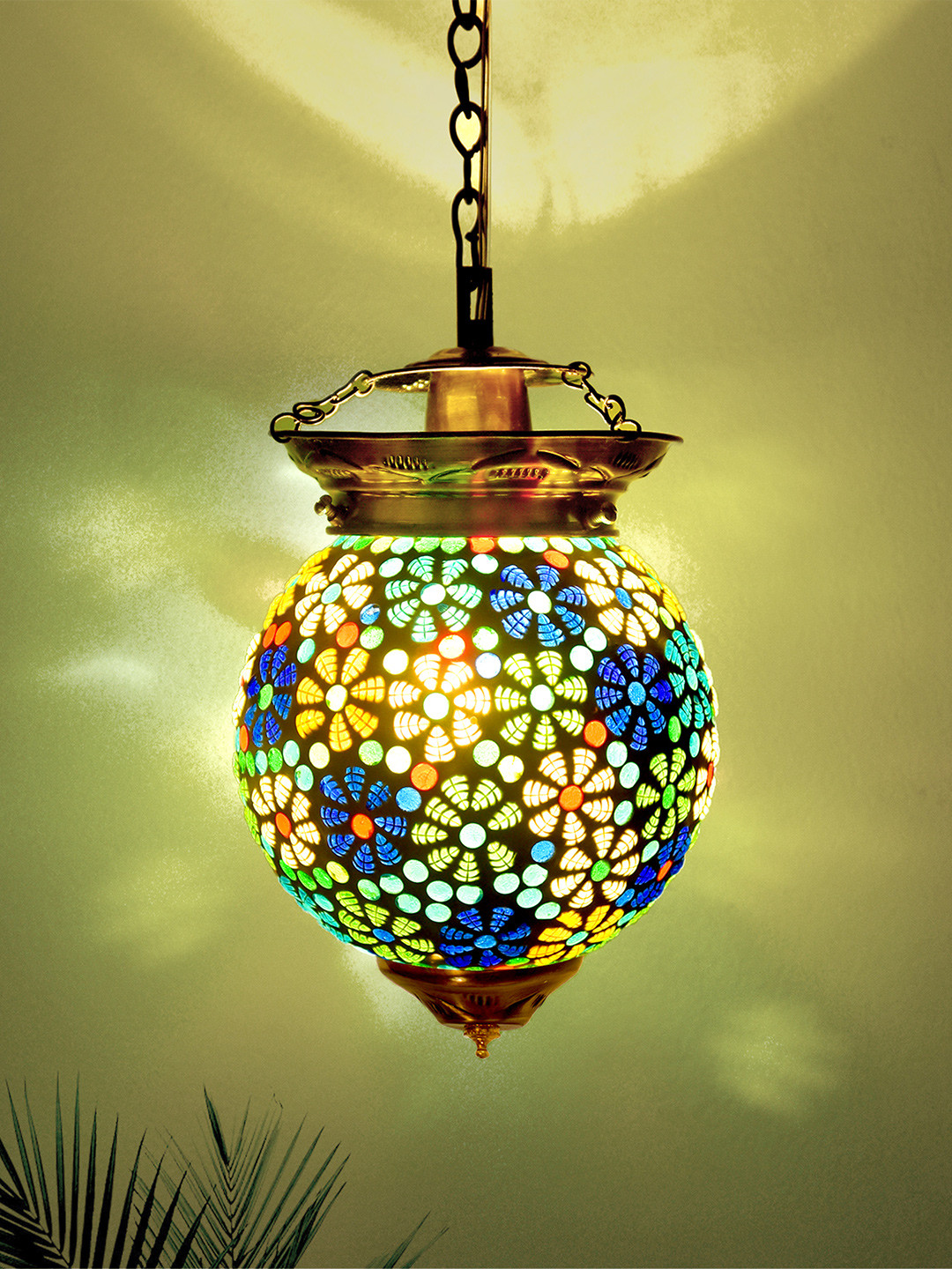 Homesake Multicoloured Embellished Antique Flower Turkish Moroccan Hanging Lamp
