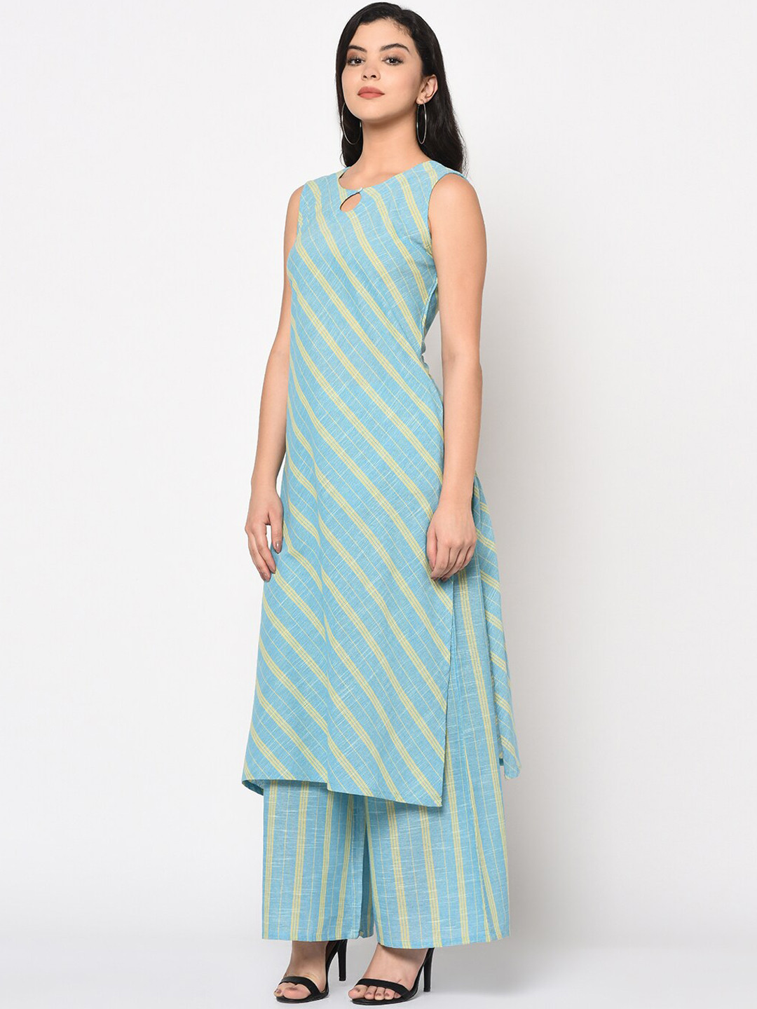 antaran Women Blue Printed Pure Cotton Kurta with Palazzos
