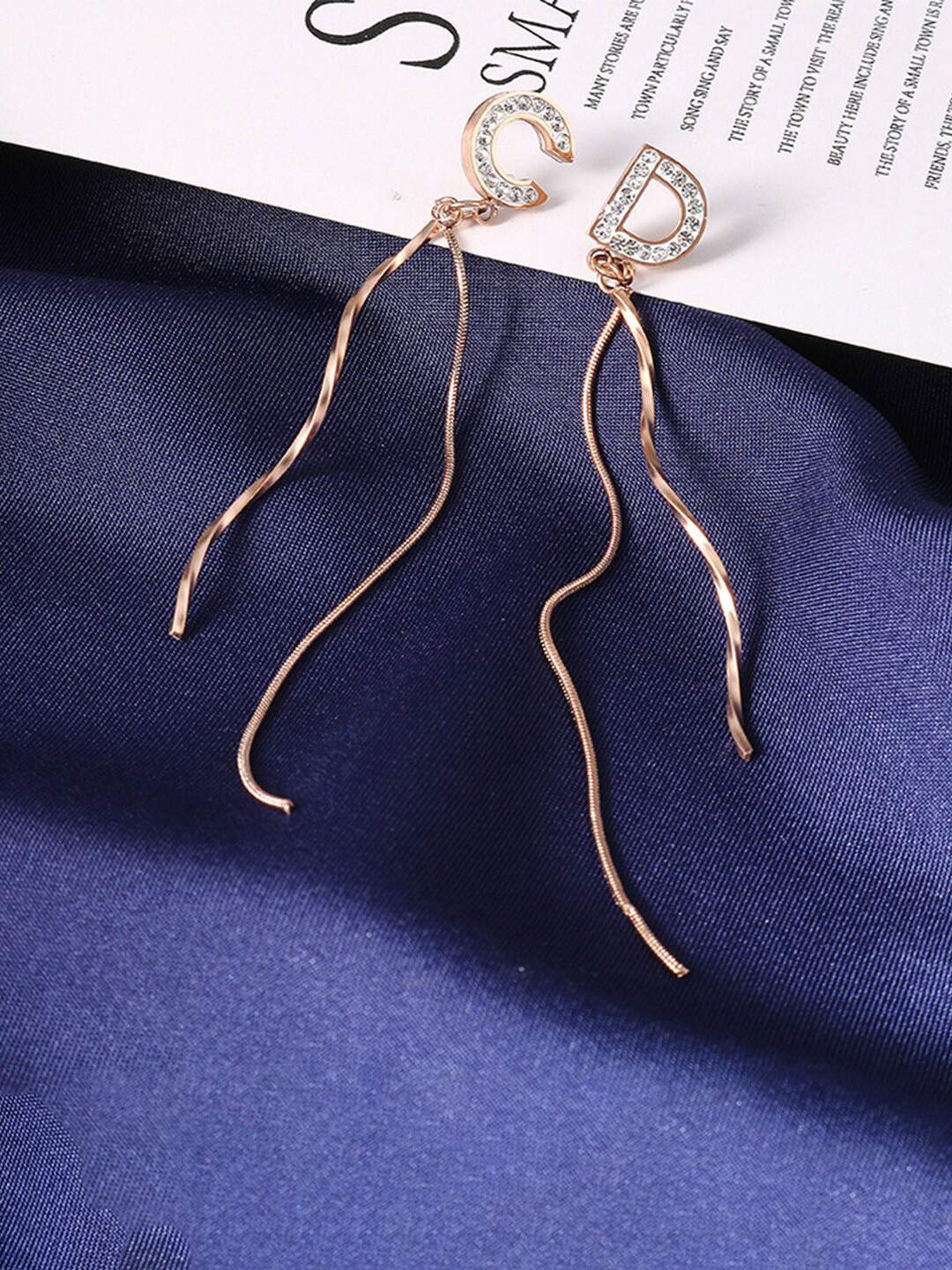 Yellow Chimes Woman Rose Gold Plated Mismatch Quirky Dangle Earrings