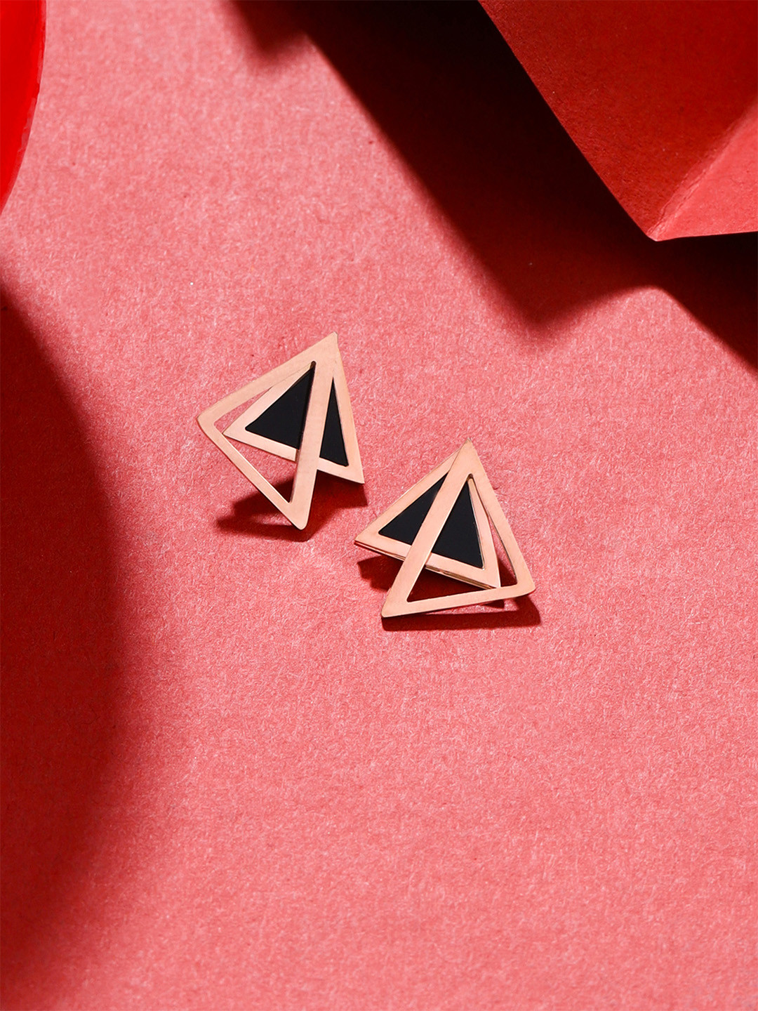 Yellow Chimes Black & Rose Gold Quirky Studs Earrings