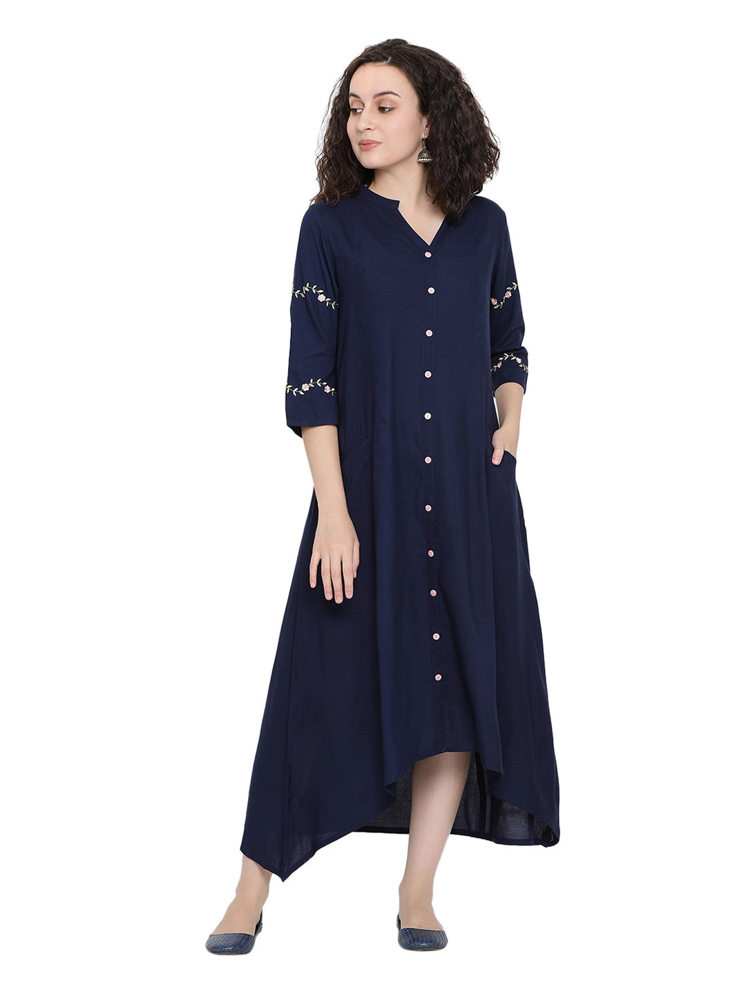 antaran Navy Blue Shirt Midi Dress