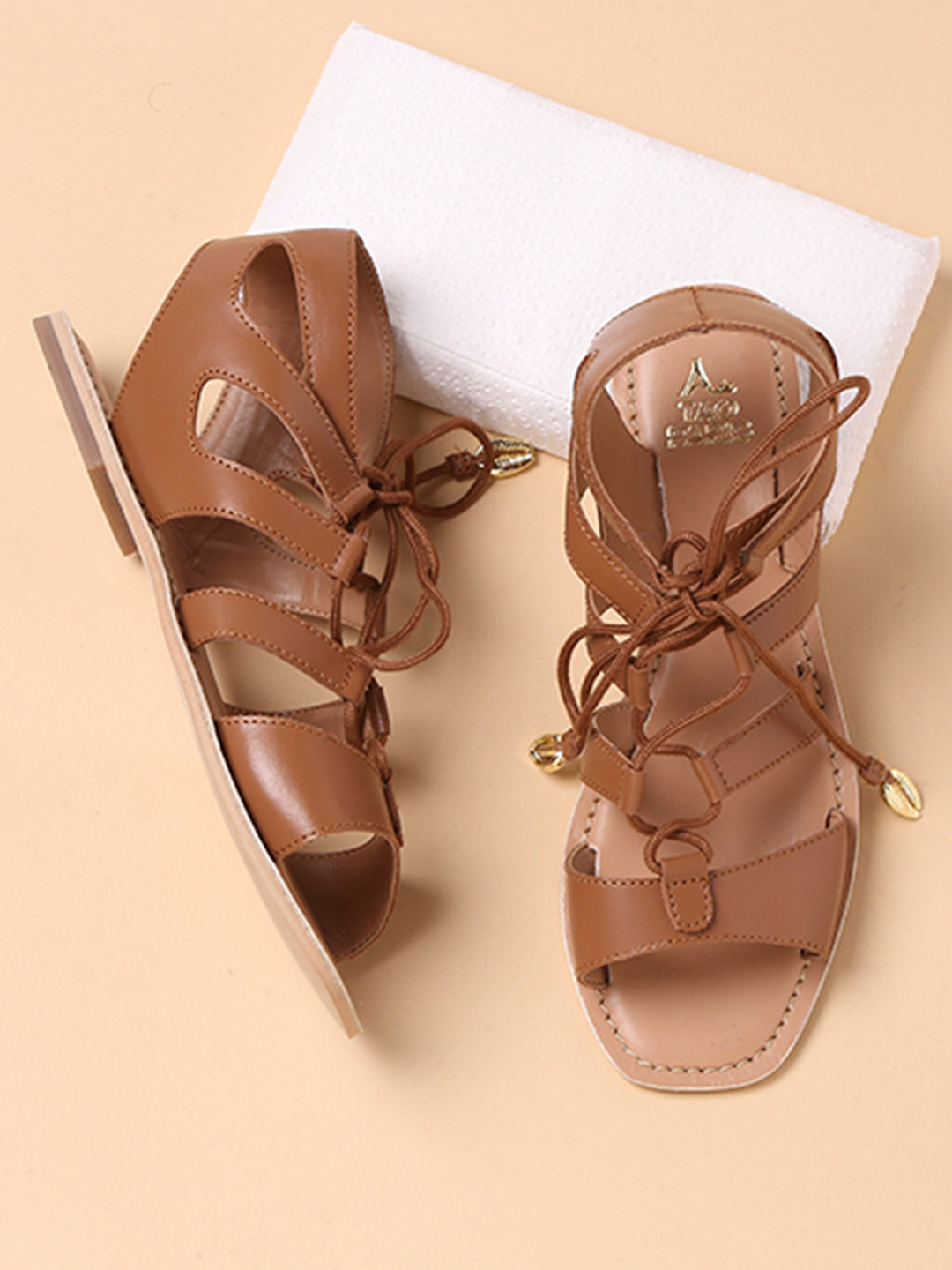 Tao Paris Women Brown Gladiators Flats