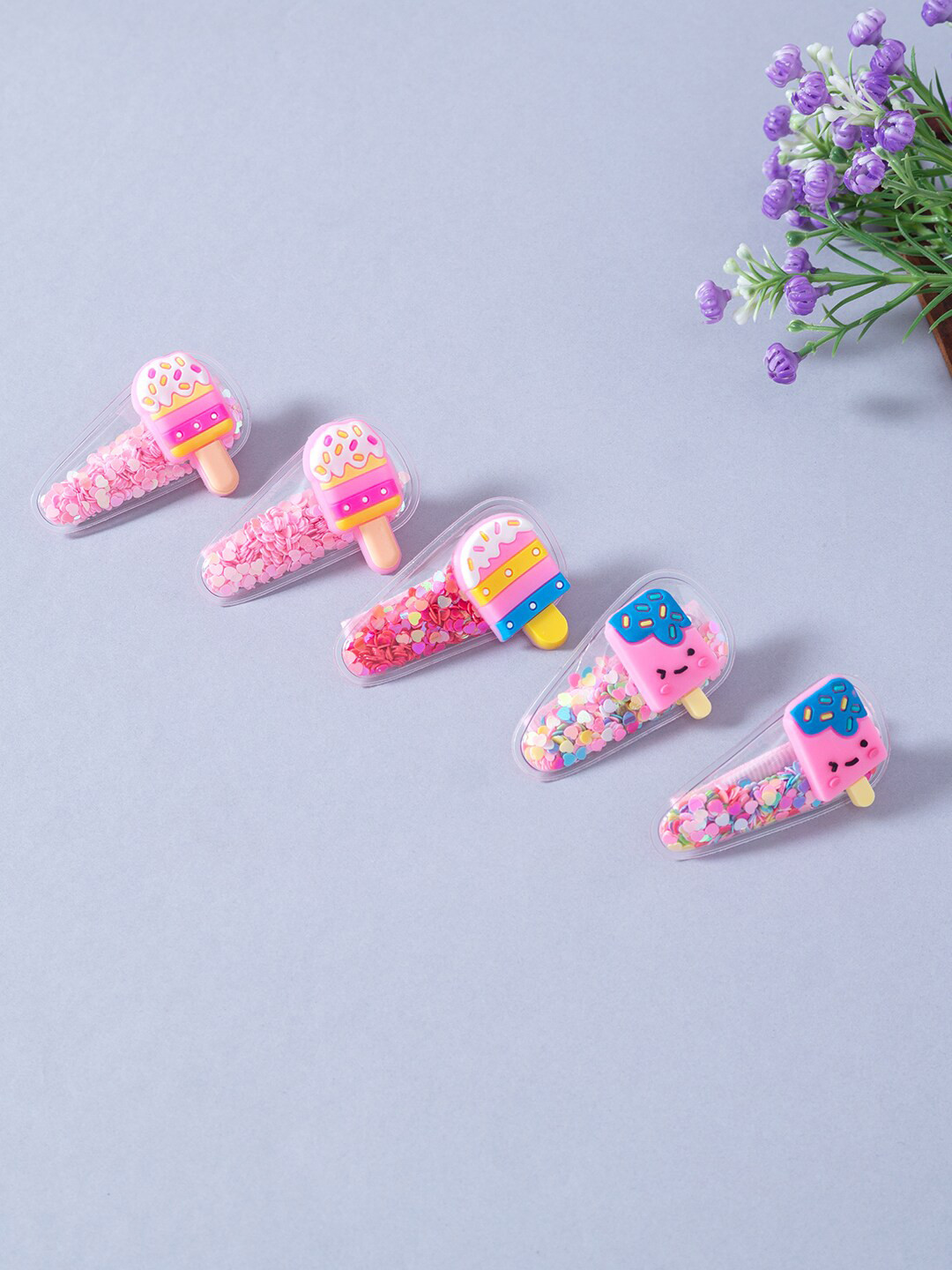 Golden Peacock Girls Pink & Blue Set of 5 Embellished Alligator Hair Clips