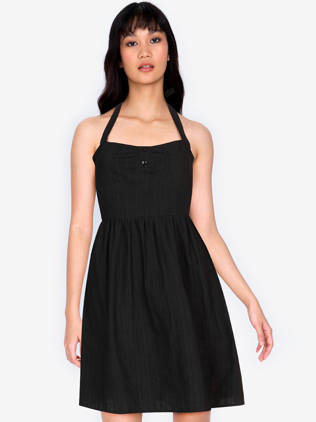 ZALORA BASICS Black Halter Neck Midi Dress