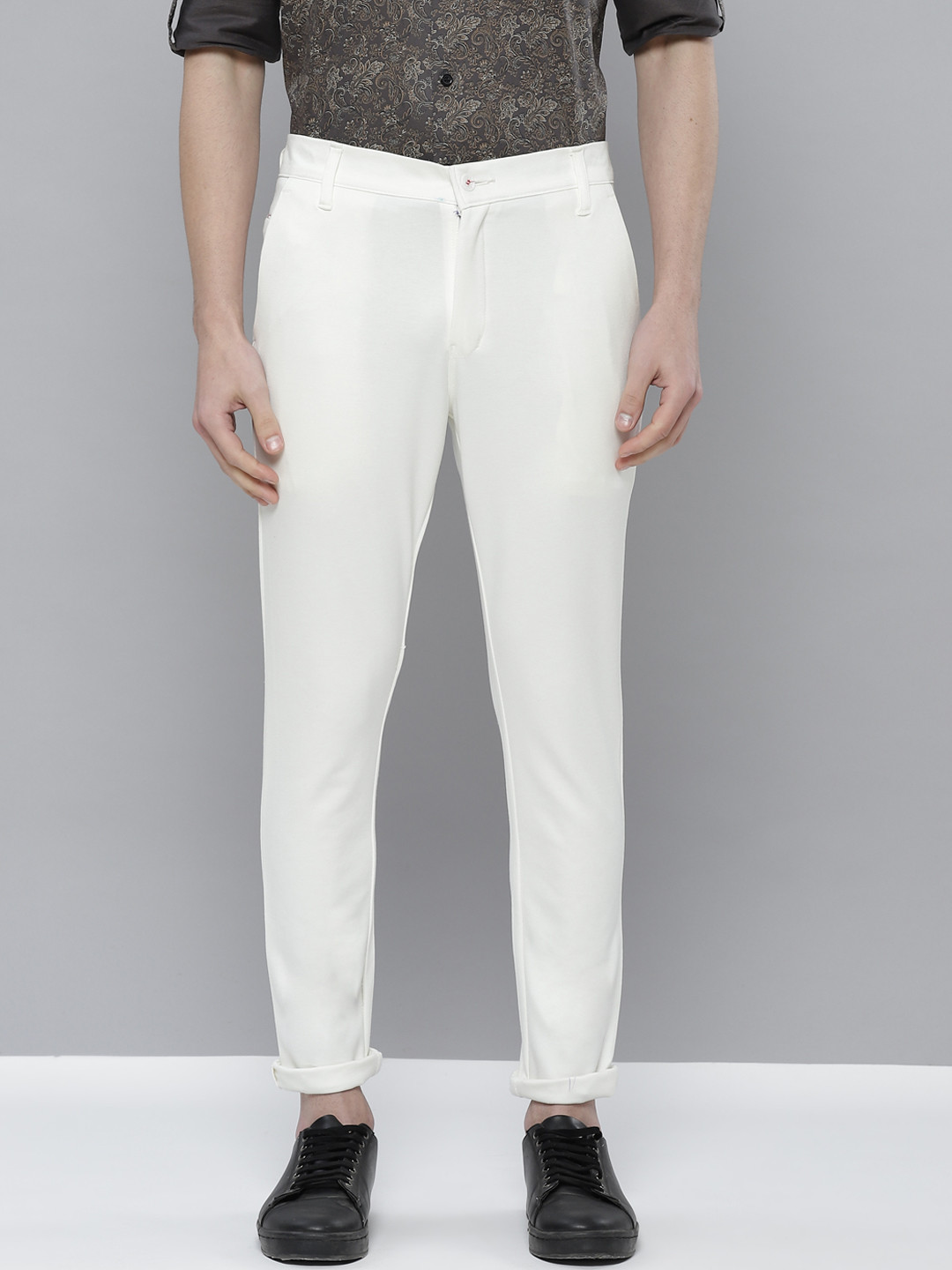DENNISON Men White Smart Tapered Fit Wrinkle Free Trousers