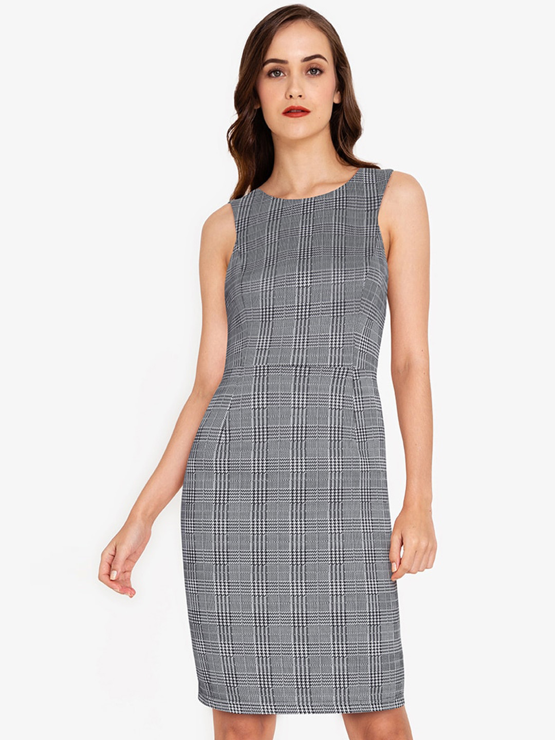 ZALORA WORK Black & White Checked Sheath Dress