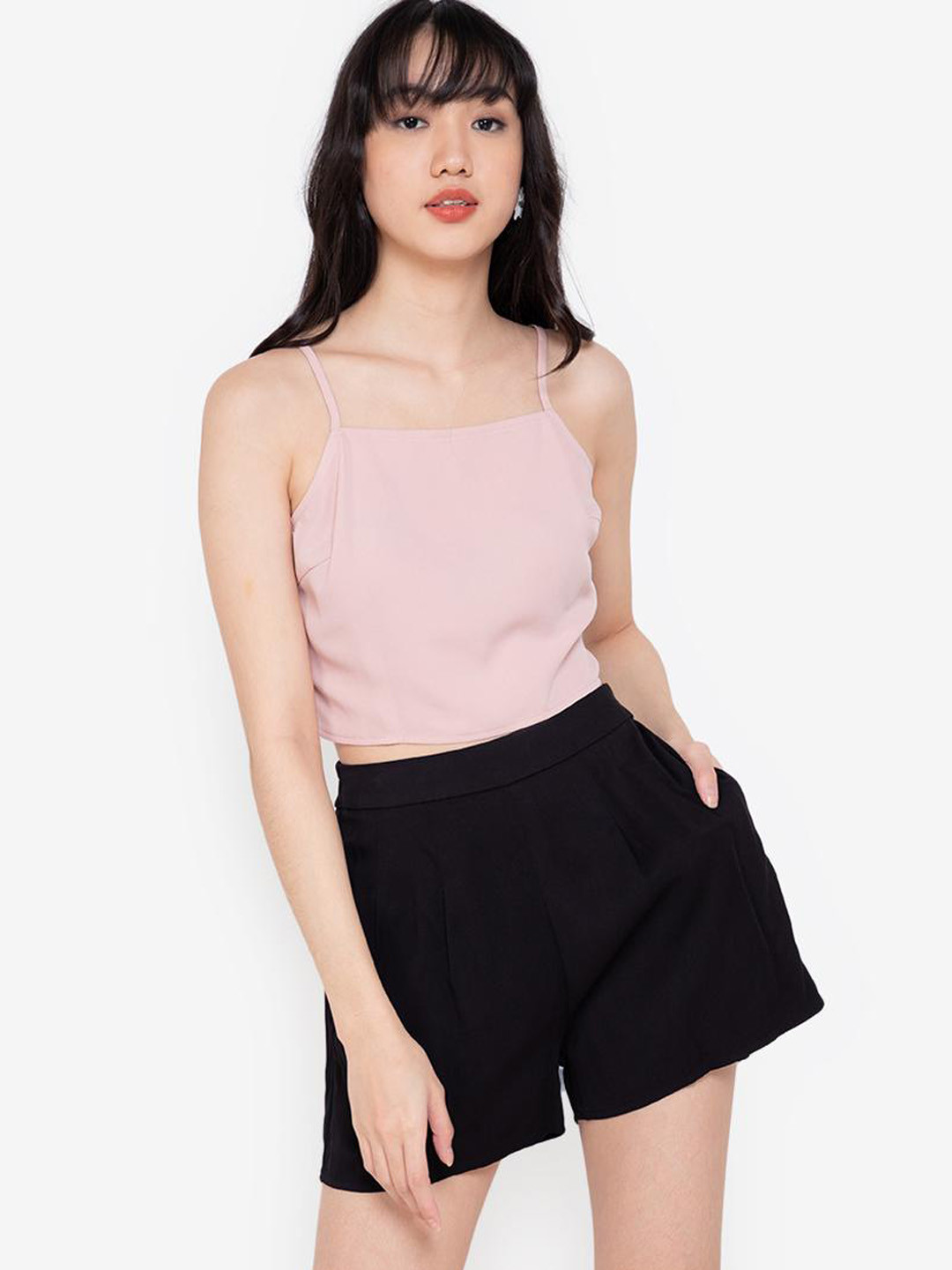 ZALORA BASICS White & Blue Floral Print Crop Cami Top